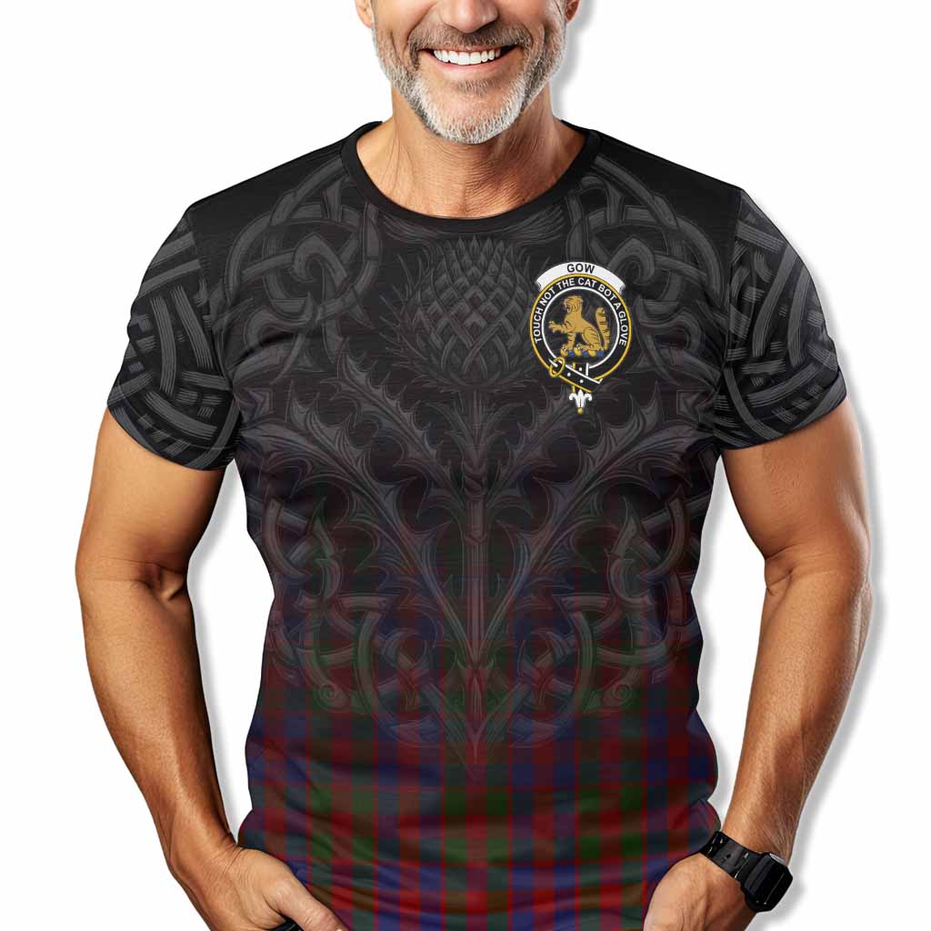 Tartan Vibes Clothing Gow Tartan T-Shirt with Family Crest Celtic Thistle Vibes