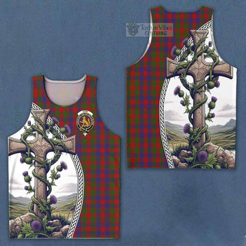 Gow Tartan Men's Tank Top with Family Crest and St. Andrew's Cross Accented by Thistle Vines