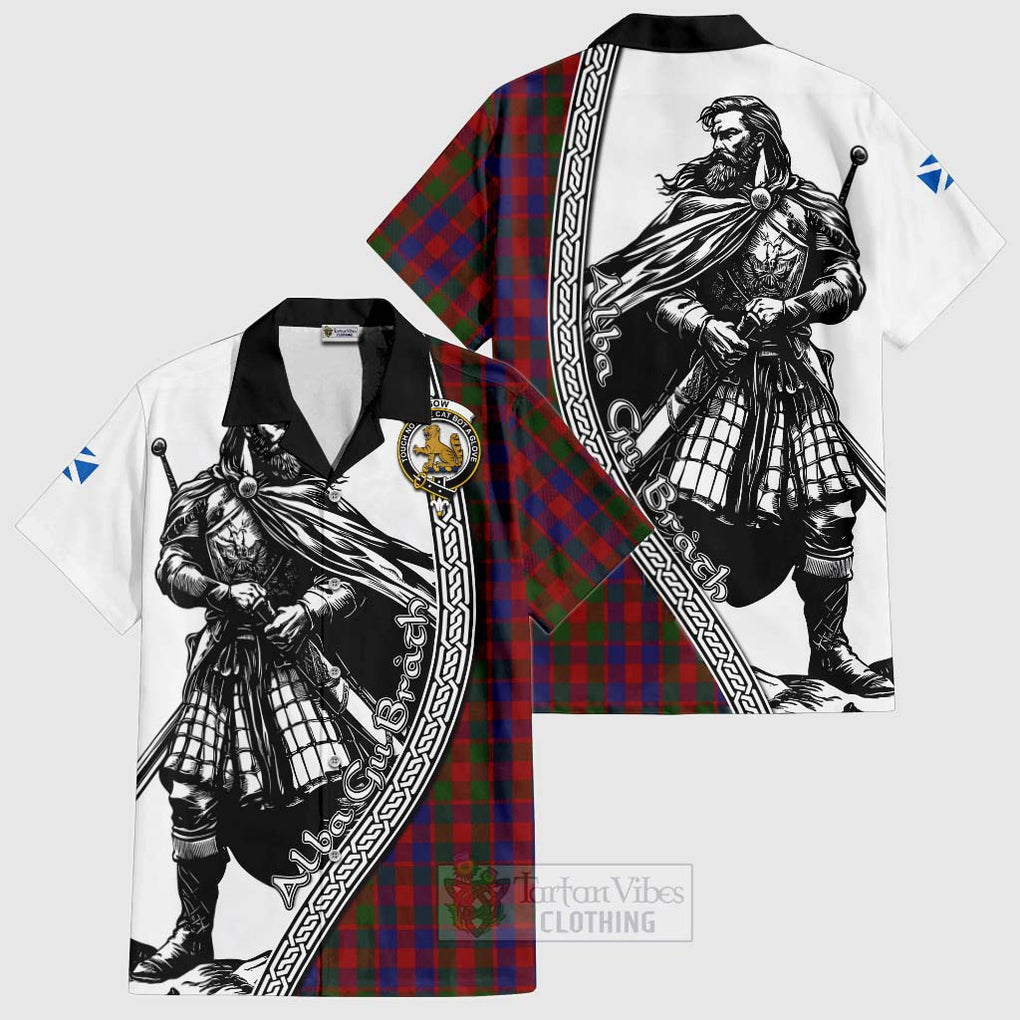 Tartan Vibes Clothing Gow Tartan Clan Crest Short Sleeve Button Shirt with Highlander Warrior Celtic Style