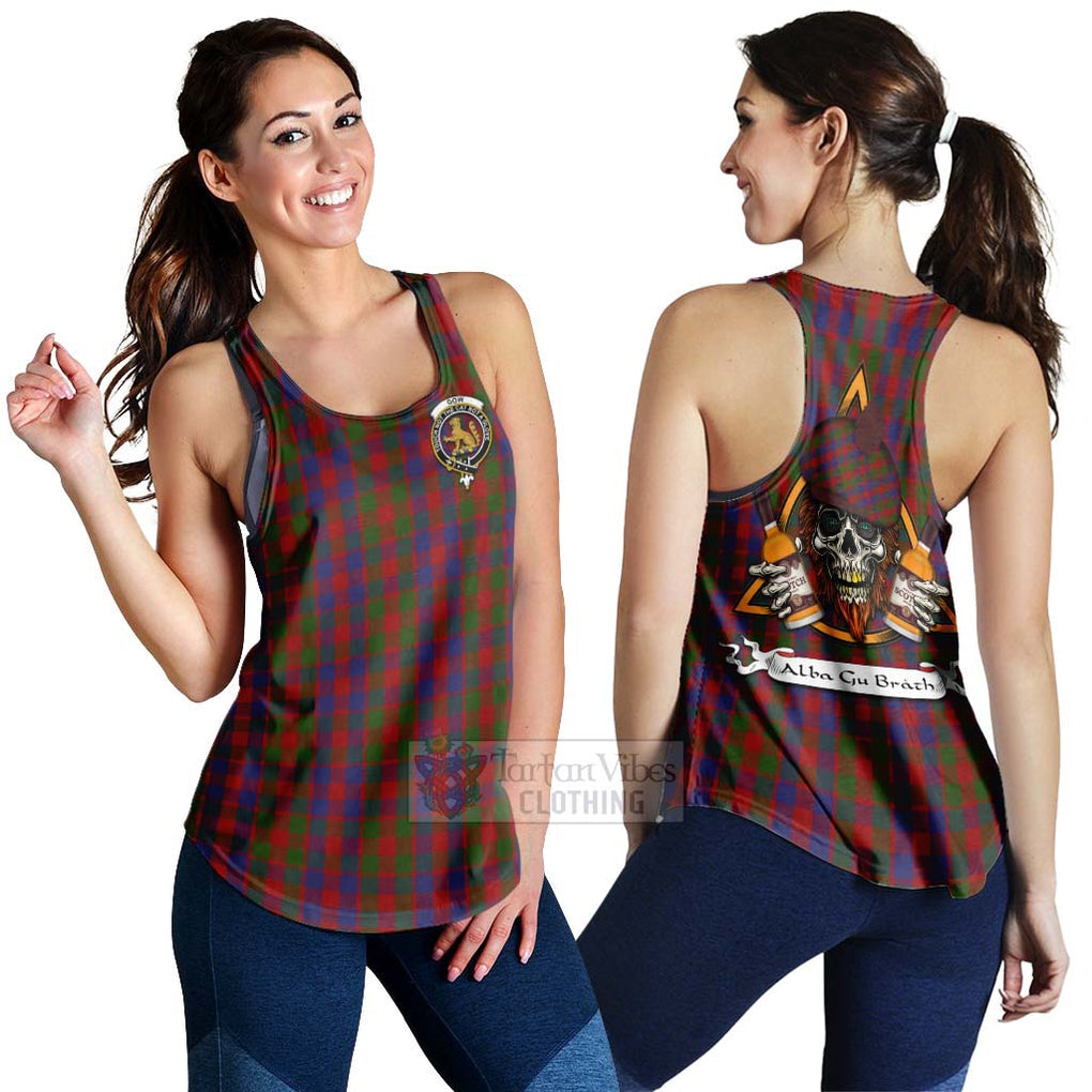 Tartan Vibes Clothing Gow Tartan Women's Racerback Tanks with Family Crest and Bearded Skull Holding Bottles of Whiskey