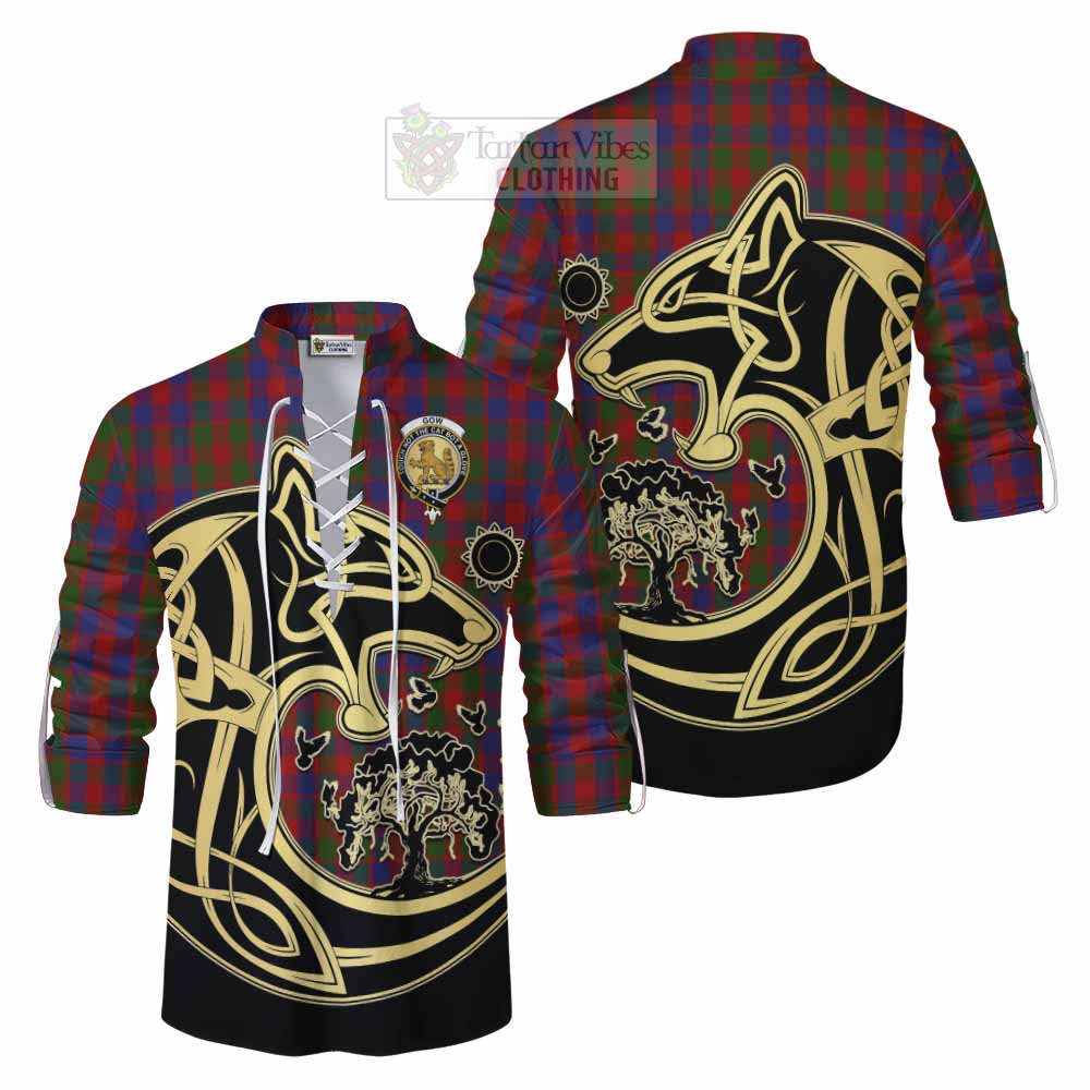 Tartan Vibes Clothing Gow Tartan Ghillie Kilt Shirt with Family Crest Celtic Wolf Style