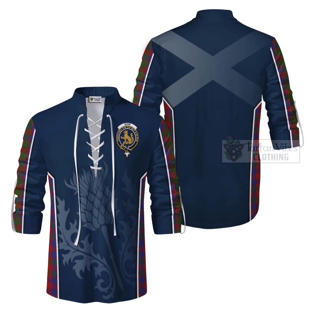 Tartan Vibes Clothing Gow Tartan Ghillie Kilt Shirt with Family Crest and Scottish Thistle Vibes Sport Style