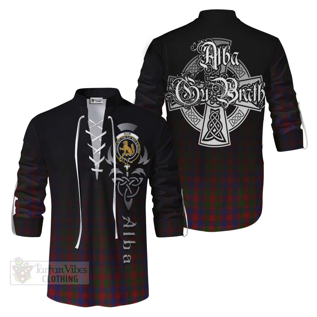 Tartan Vibes Clothing Gow Tartan Ghillie Kilt Shirt Featuring Alba Gu Brath Family Crest Celtic Inspired