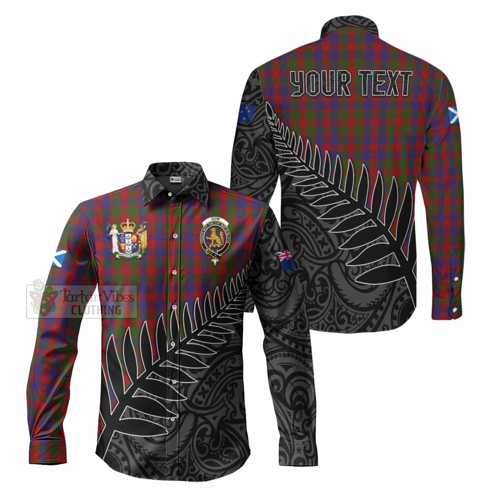 Tartan Vibes Clothing Gow Crest Tartan Long Sleeve Button Shirt with New Zealand Silver Fern Half Style