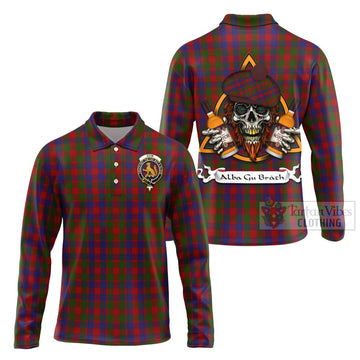 Gow Tartan Long Sleeve Polo Shirt with Family Crest and Bearded Skull Holding Bottles of Whiskey Unisex - Tartan Vibes Clothing