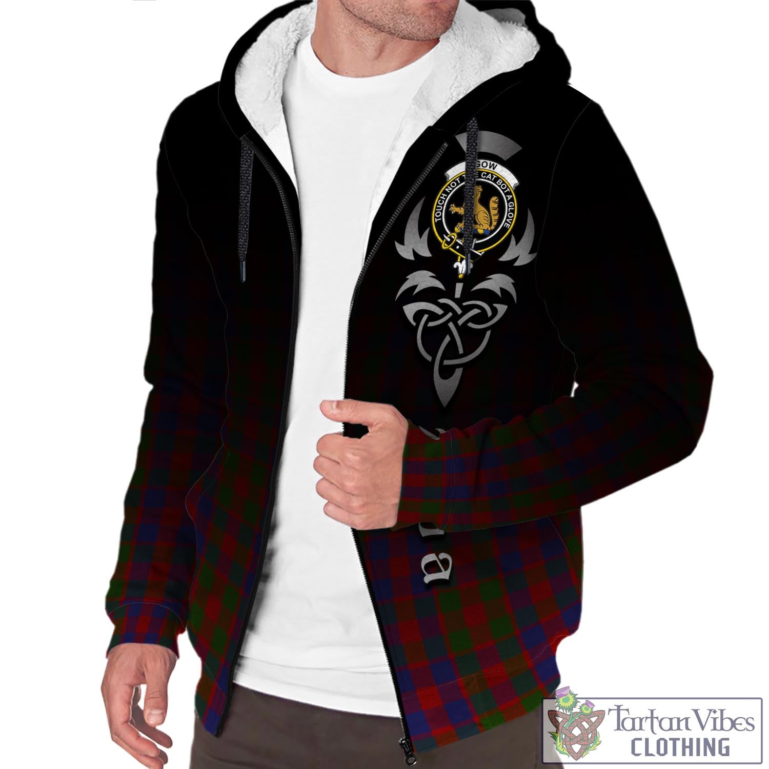 Tartan Vibes Clothing Gow Tartan Sherpa Hoodie Featuring Alba Gu Brath Family Crest Celtic Inspired