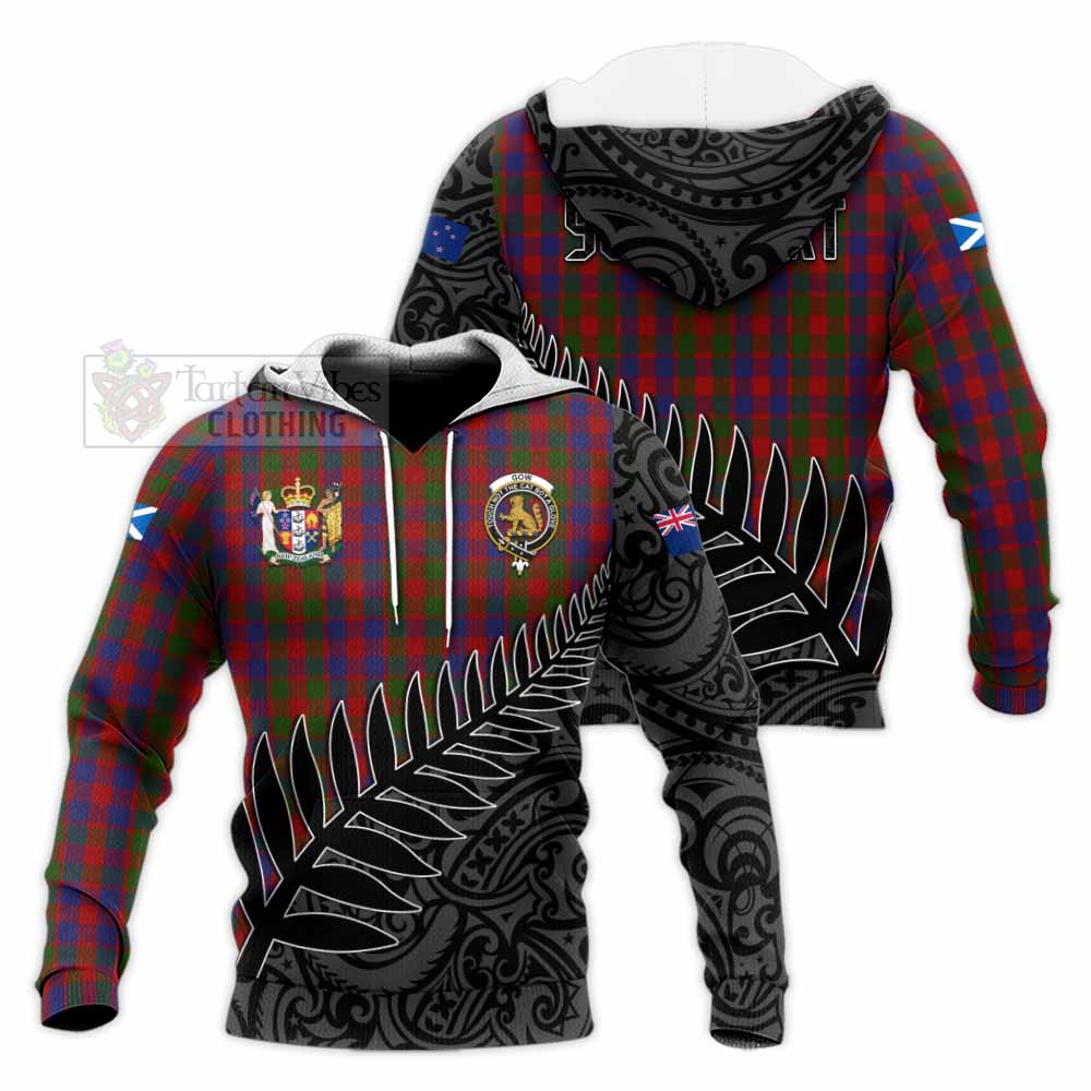 Tartan Vibes Clothing Gow Crest Tartan Knitted Hoodie with New Zealand Silver Fern Half Style