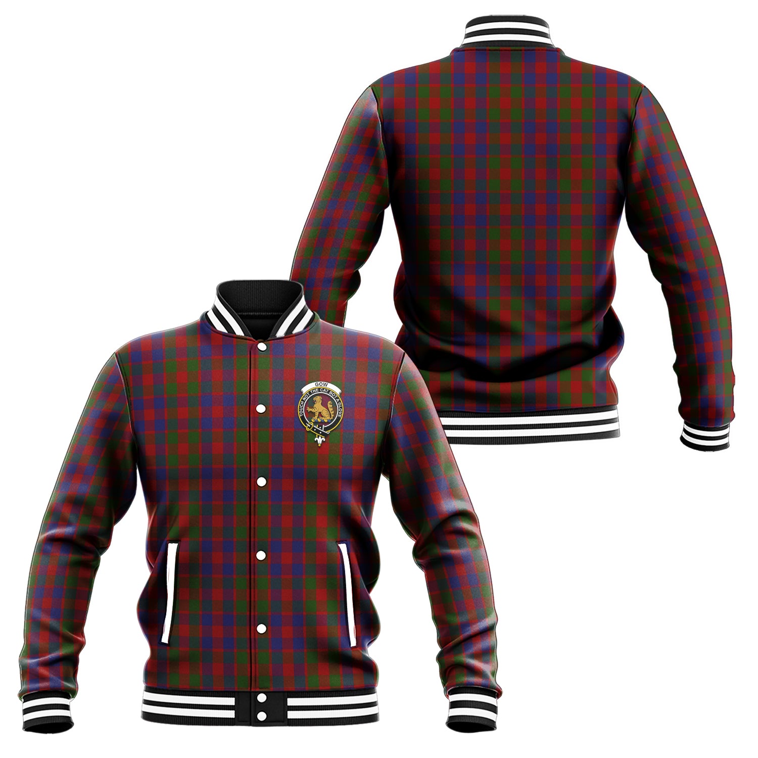 Gow Tartan Baseball Jacket with Family Crest Unisex - Tartan Vibes Clothing