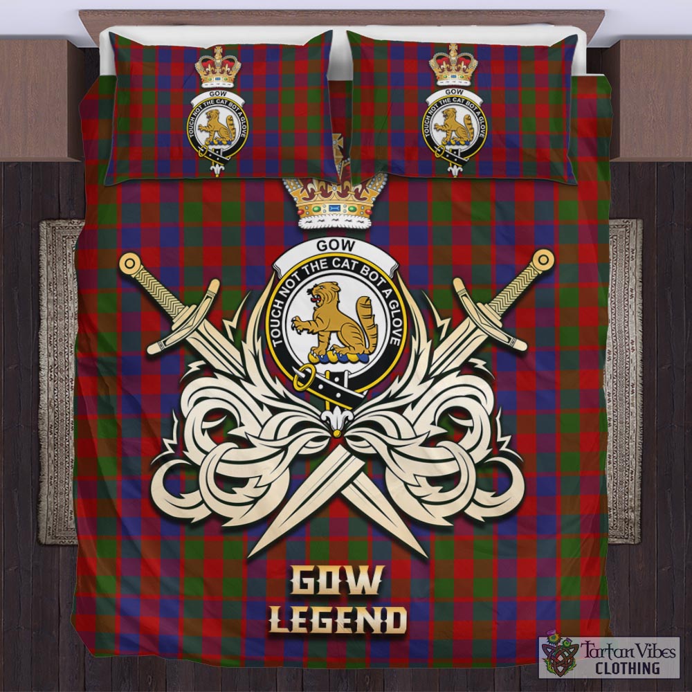 Tartan Vibes Clothing Gow Tartan Bedding Set with Clan Crest and the Golden Sword of Courageous Legacy