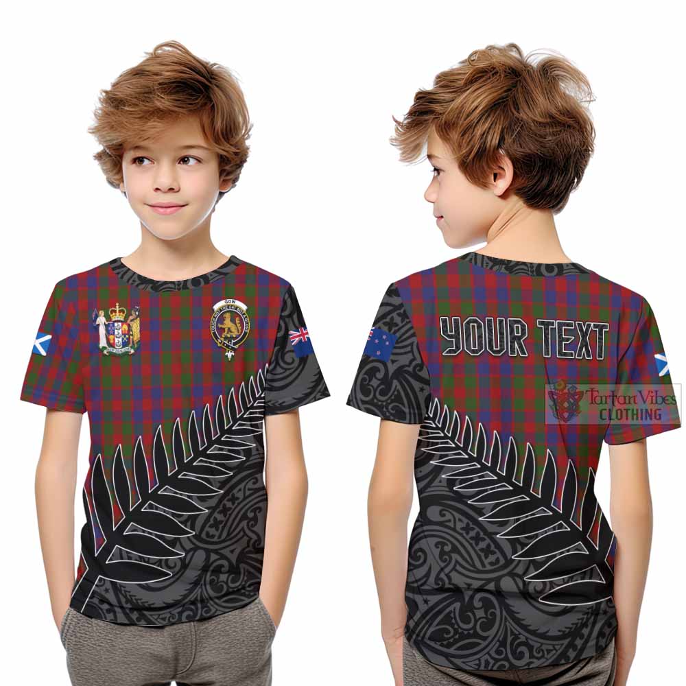 Tartan Vibes Clothing Gow Crest Tartan Kid T-Shirt with New Zealand Silver Fern Half Style