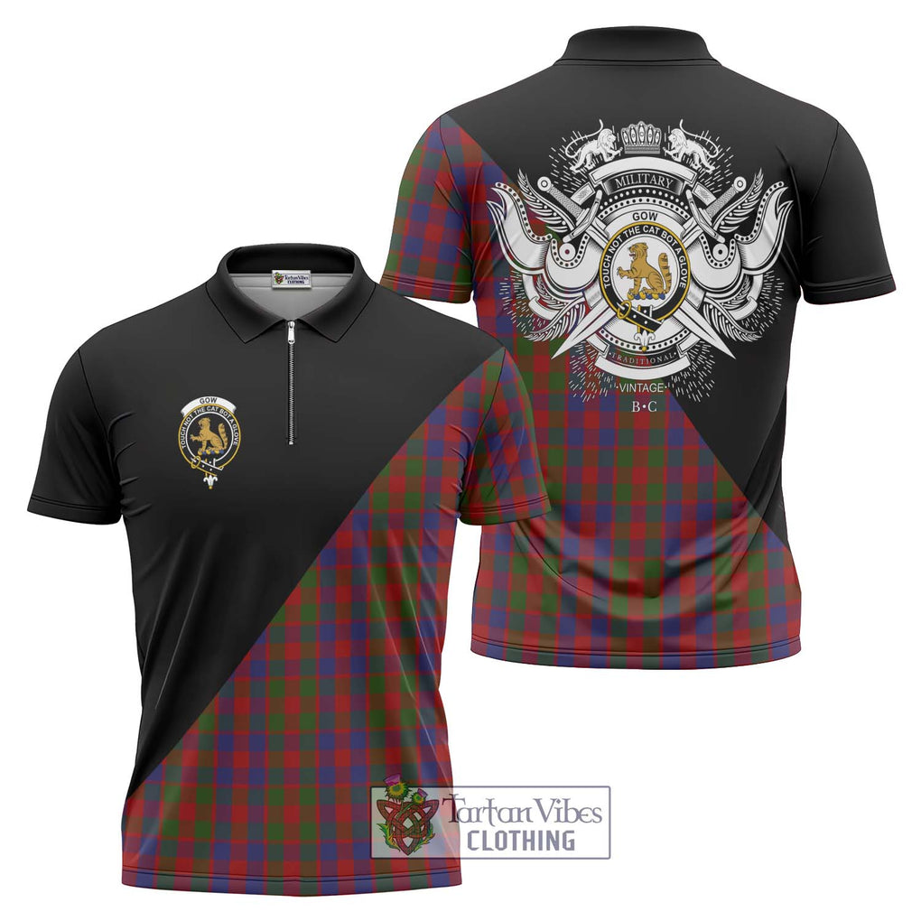 Gow Tartan Zipper Polo Shirt with Family Crest and Military Logo Style Unisex - Tartanvibesclothing Shop