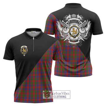 Gow Tartan Zipper Polo Shirt with Family Crest and Military Logo Style