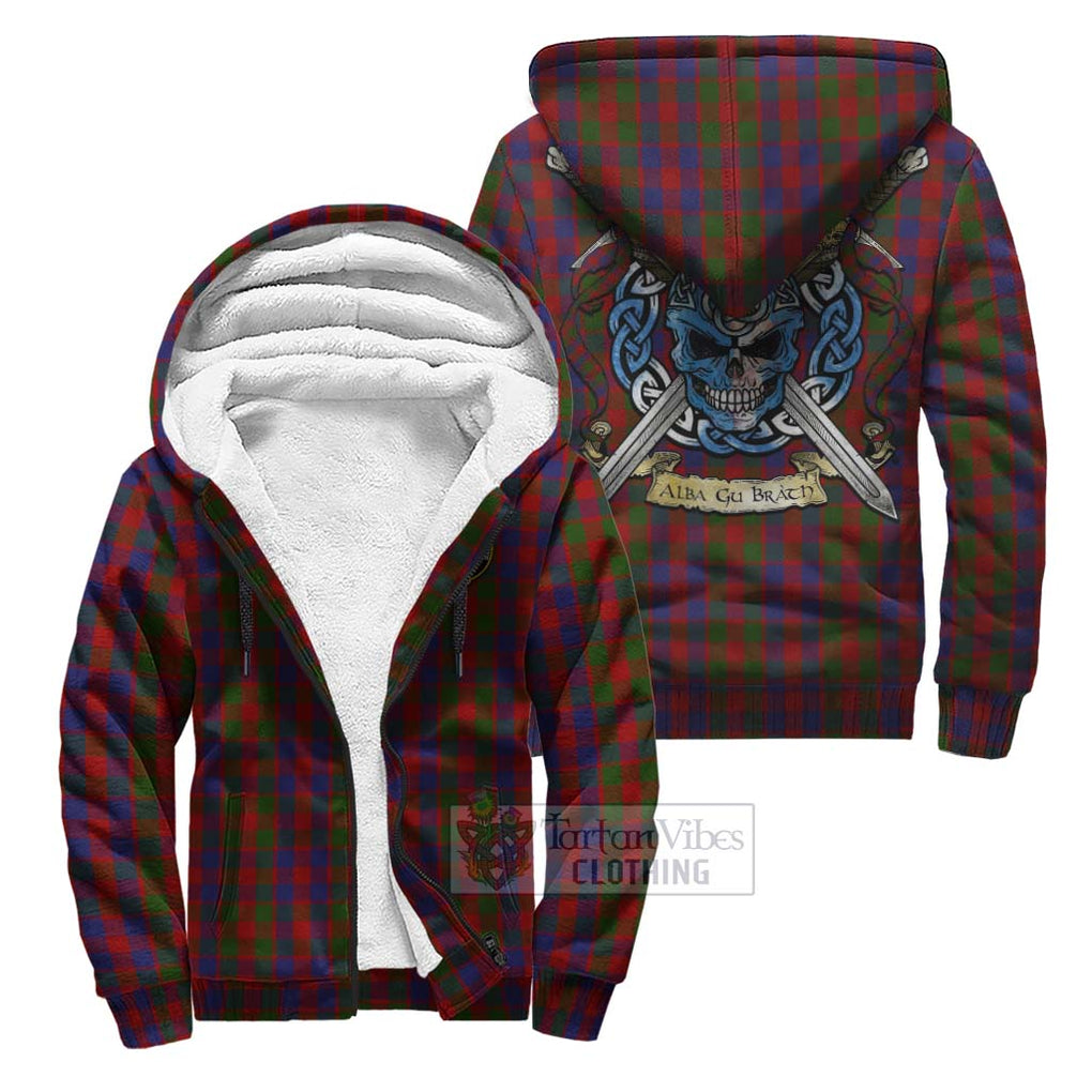 Tartan Vibes Clothing Gow Tartan Sherpa Hoodie with Family Crest Celtic Skull Style