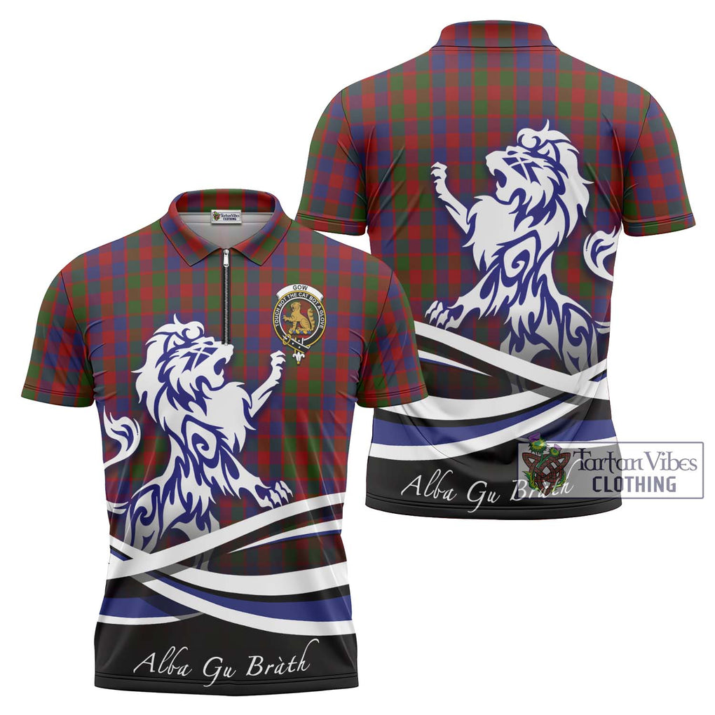 Gow Tartan Zipper Polo Shirt with Alba Gu Brath Regal Lion Emblem Unisex - Tartanvibesclothing Shop