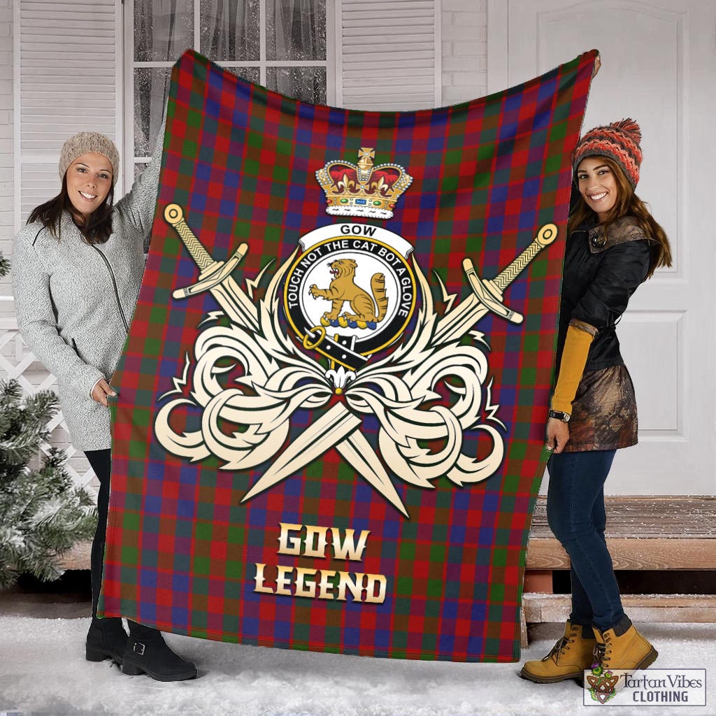 Tartan Vibes Clothing Gow Tartan Blanket with Clan Crest and the Golden Sword of Courageous Legacy