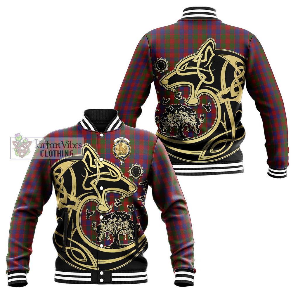 Gow Tartan Baseball Jacket with Family Crest Celtic Wolf Style Unisex - Tartan Vibes Clothing