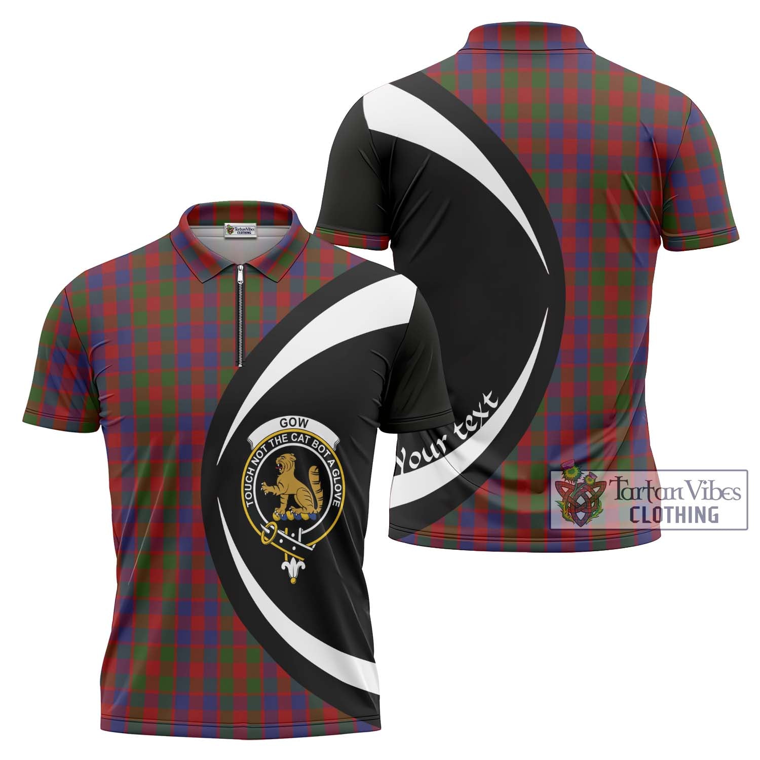 Tartan Vibes Clothing Gow Tartan Zipper Polo Shirt with Family Crest Circle Style