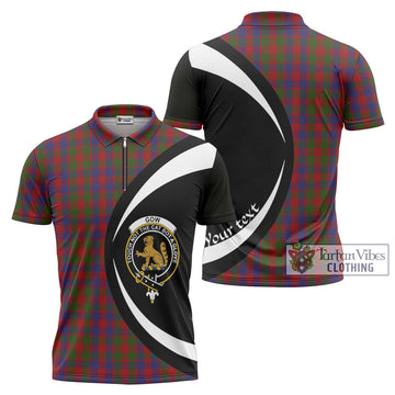 Gow Tartan Zipper Polo Shirt with Family Crest Circle Style