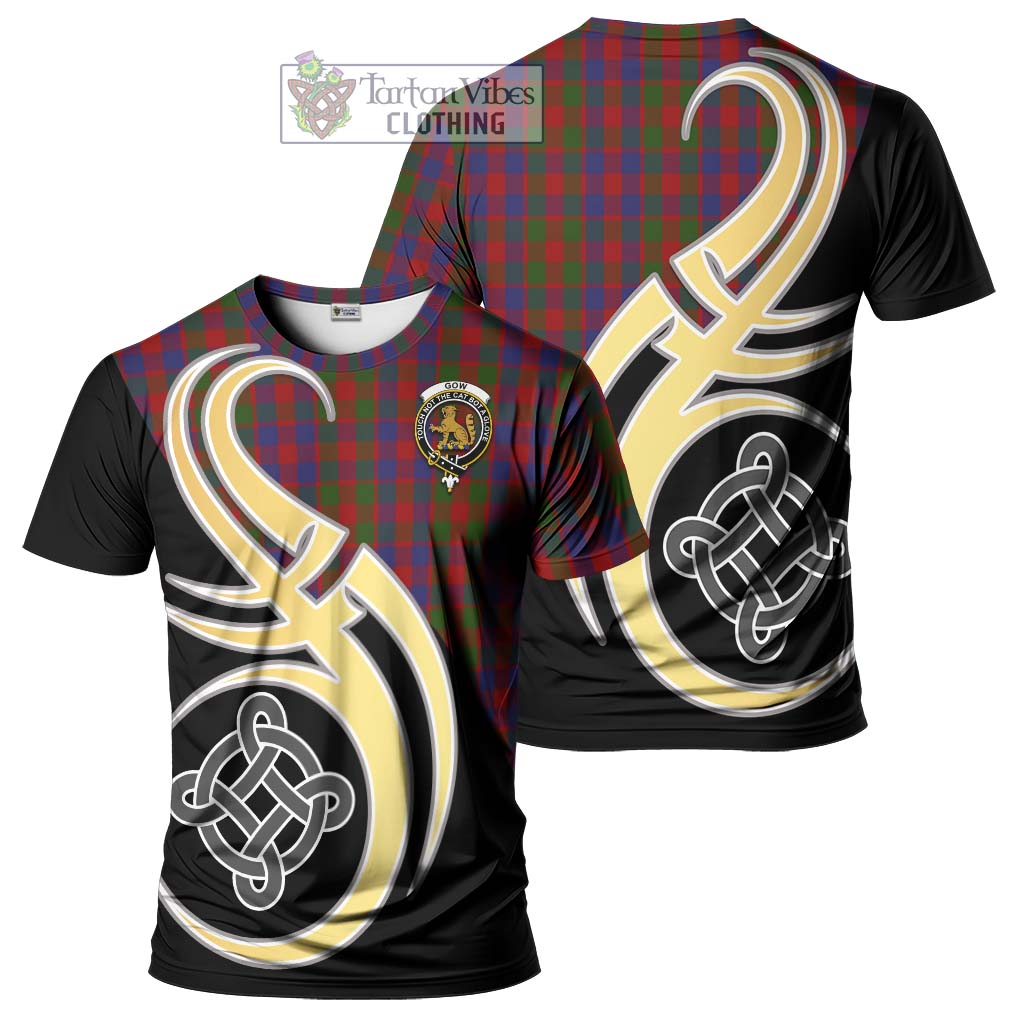 Tartan Vibes Clothing Gow Tartan T-Shirt with Family Crest and Celtic Symbol Style