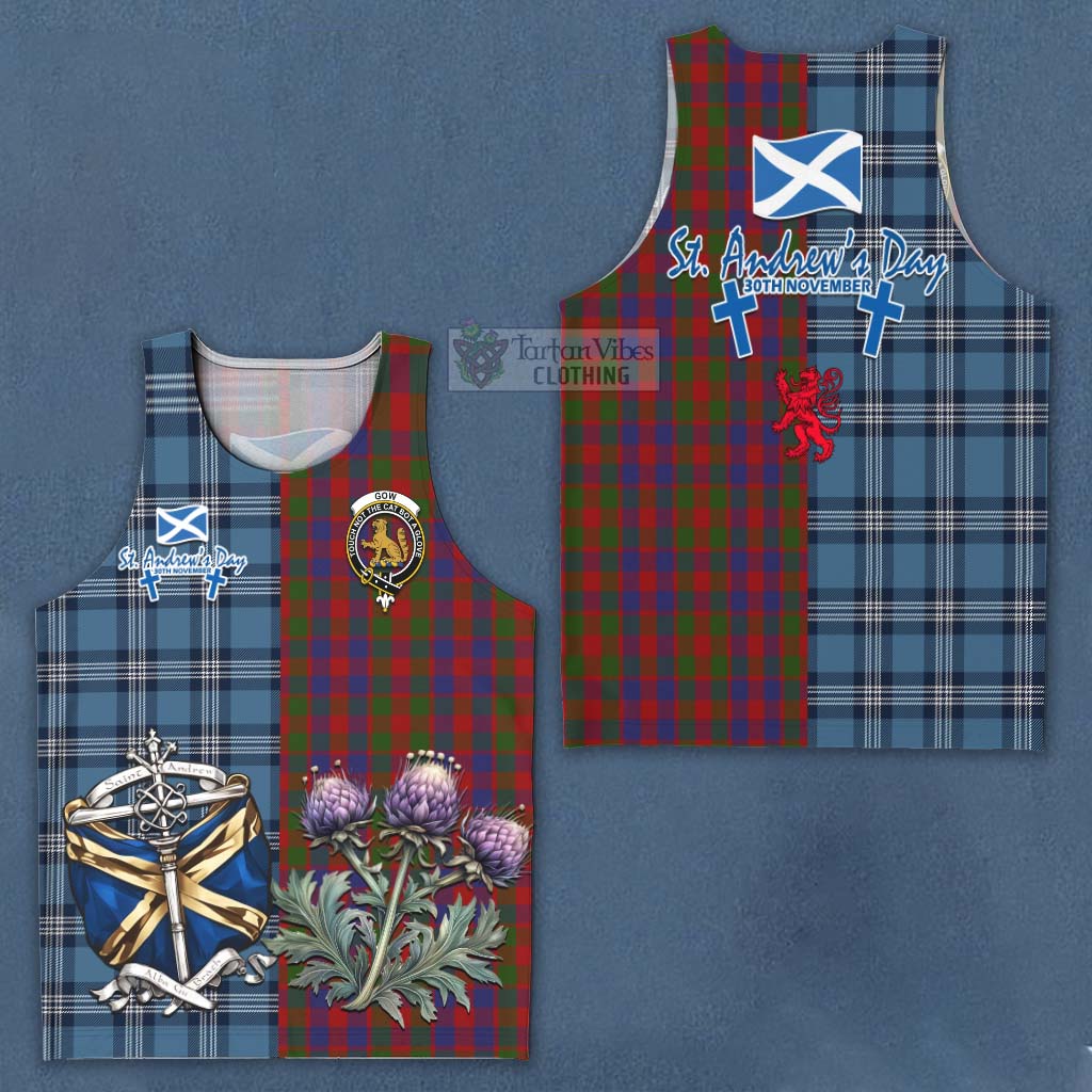 Tartan Vibes Clothing Gow Tartan Men's Tank Top Happy St. Andrew's Day Half Tartan Style