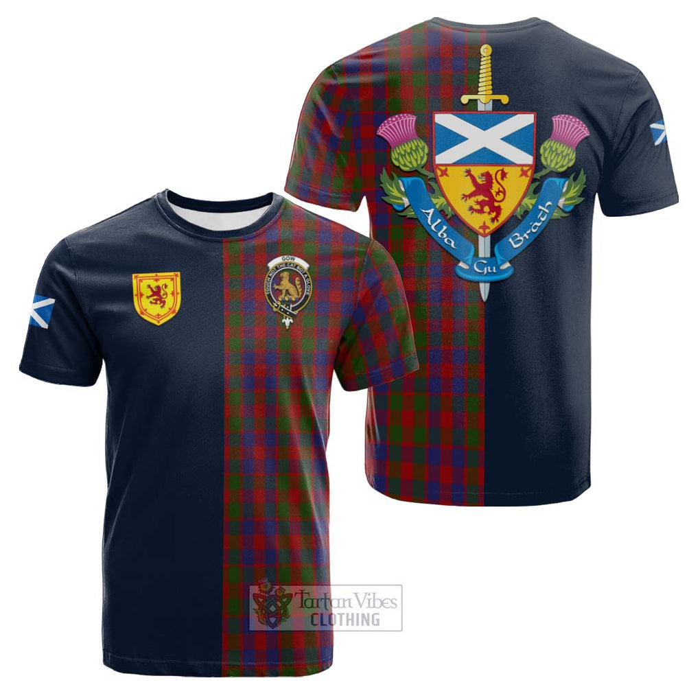 Tartan Vibes Clothing Gow Tartan Cotton T-shirt with Scottish Lion Royal Arm Half Style