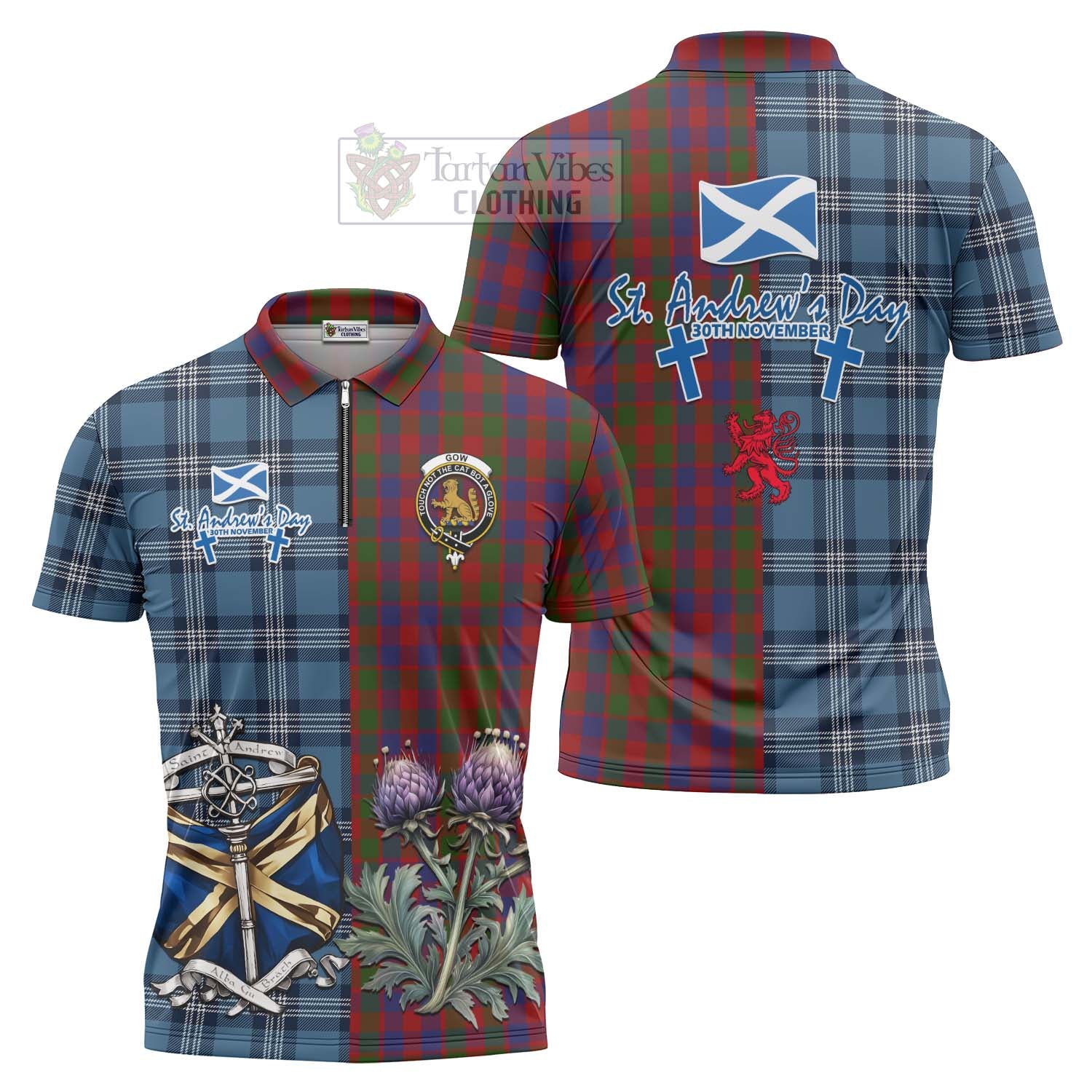 Tartan Vibes Clothing Gow Tartan Zipper Polo Shirt Happy St. Andrew's Day Half Tartan Style