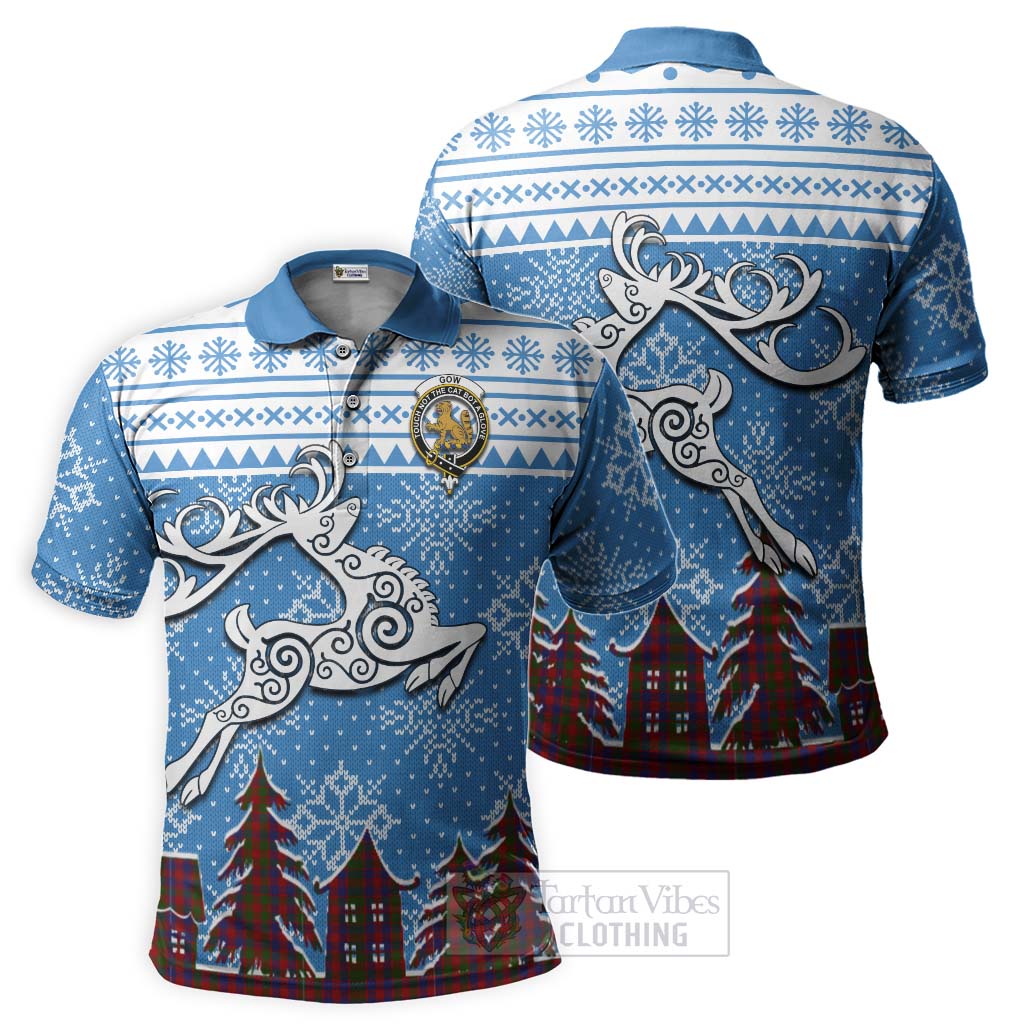 Tartan Vibes Clothing Gow Clan Christmas Polo Shirt Celtic Reindeer Style