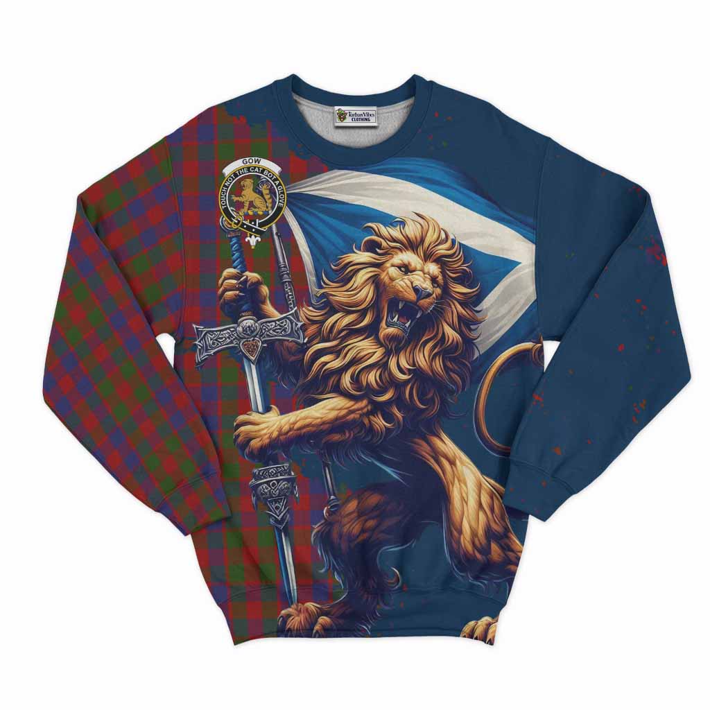 Tartan Vibes Clothing Gow Tartan Family Crest Sweatshirt with Scottish Majestic Lion