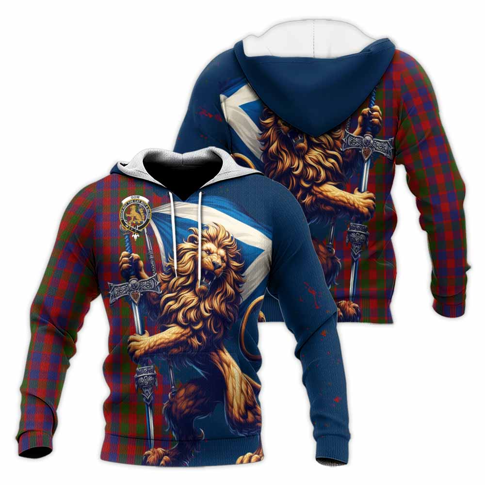 Tartan Vibes Clothing Gow Tartan Family Crest Knitted Hoodie with Scottish Majestic Lion