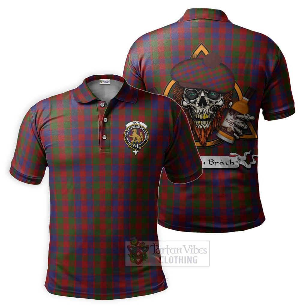 Tartan Vibes Clothing Gow Tartan Polo Shirt with Family Crest and Bearded Skull Holding Bottles of Whiskey