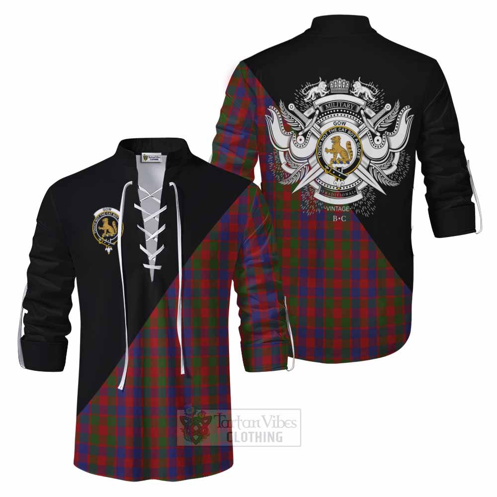 Tartan Vibes Clothing Gow Tartan Ghillie Kilt Shirt with Family Crest and Military Logo Style