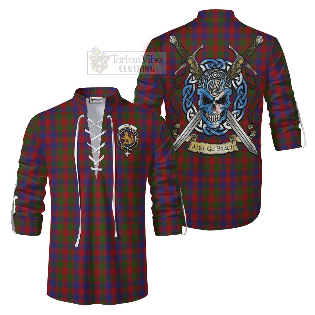 Tartan Vibes Clothing Gow Tartan Ghillie Kilt Shirt with Family Crest Celtic Skull Style