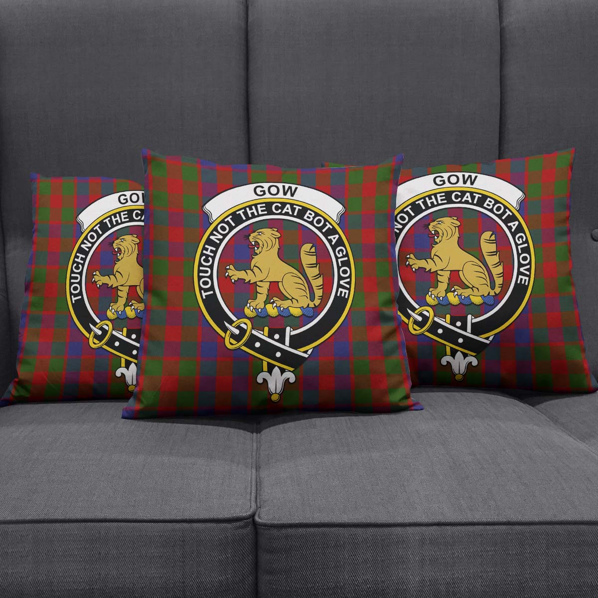 Gow Tartan Pillow Cover with Family Crest Square Pillow Cover - Tartanvibesclothing