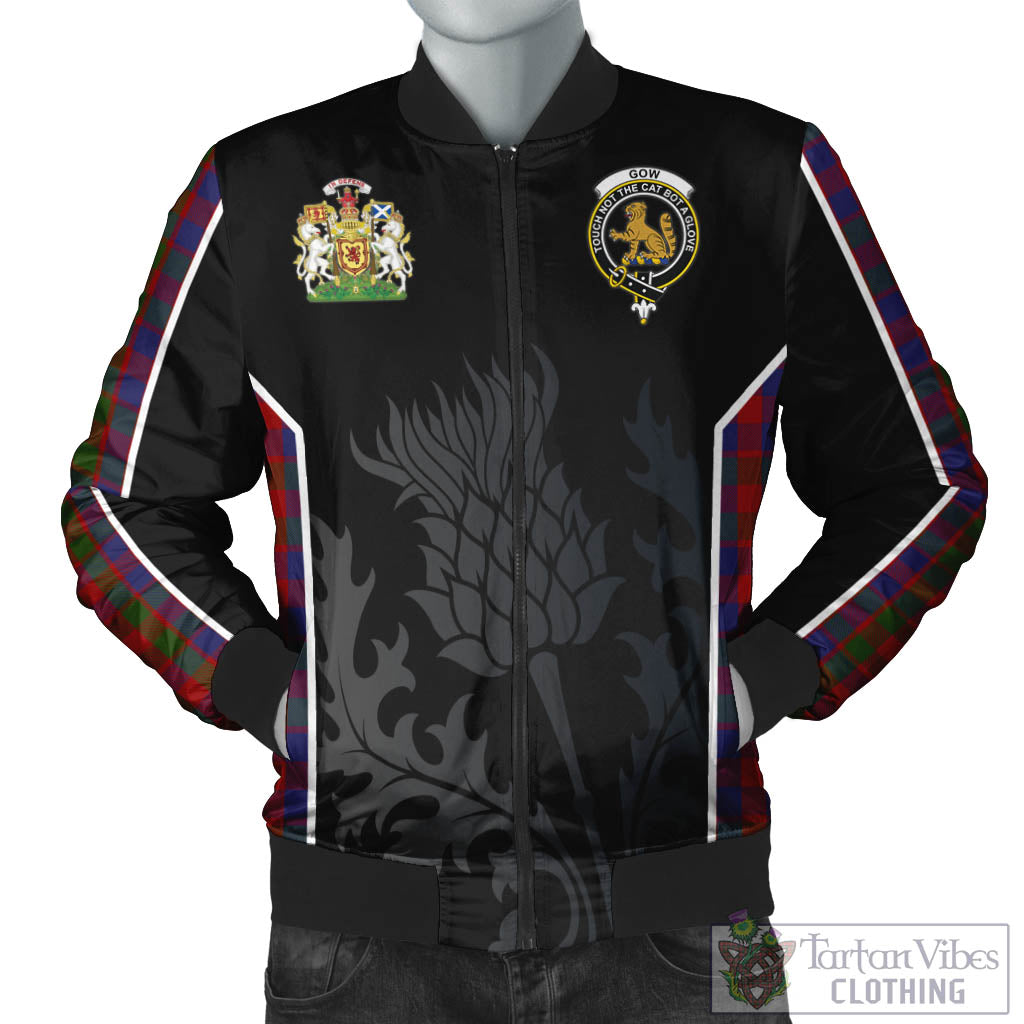 Tartan Vibes Clothing Gow Tartan Bomber Jacket with Family Crest and Scottish Thistle Vibes Sport Style