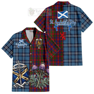 Gow Tartan Short Sleeve Button Shirt Happy St. Andrew's Day Half Tartan Style