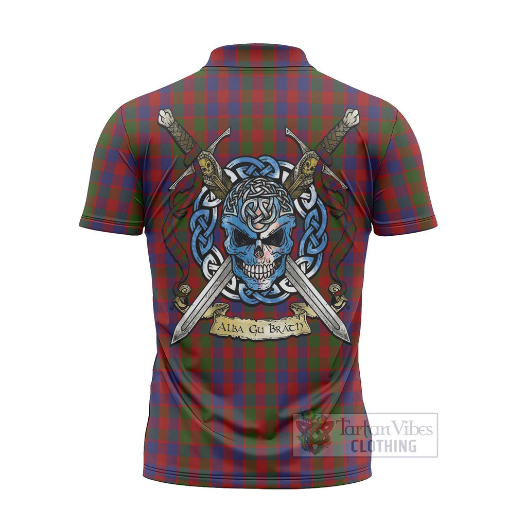 Tartan Vibes Clothing Gow Tartan Zipper Polo Shirt with Family Crest Celtic Skull Style