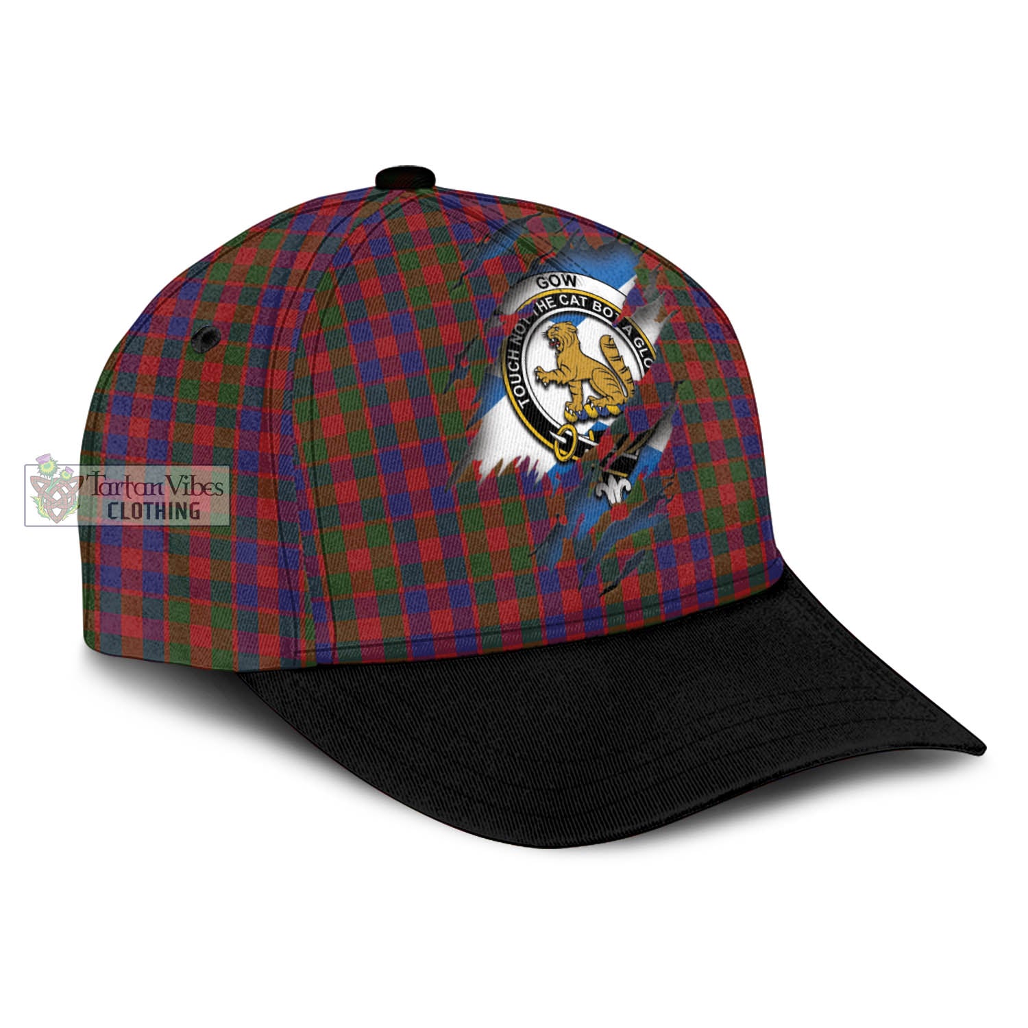 Tartan Vibes Clothing Gow Tartan Classic Cap with Family Crest In Me Style