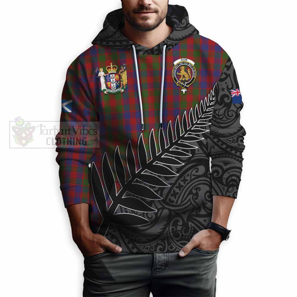 Tartan Vibes Clothing Gow Crest Tartan Hoodie with New Zealand Silver Fern Half Style