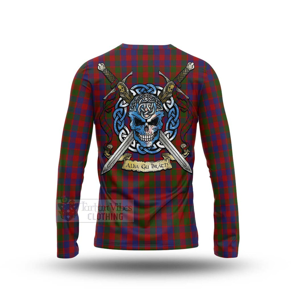 Tartan Vibes Clothing Gow Tartan Long Sleeve T-Shirt with Family Crest Celtic Skull Style