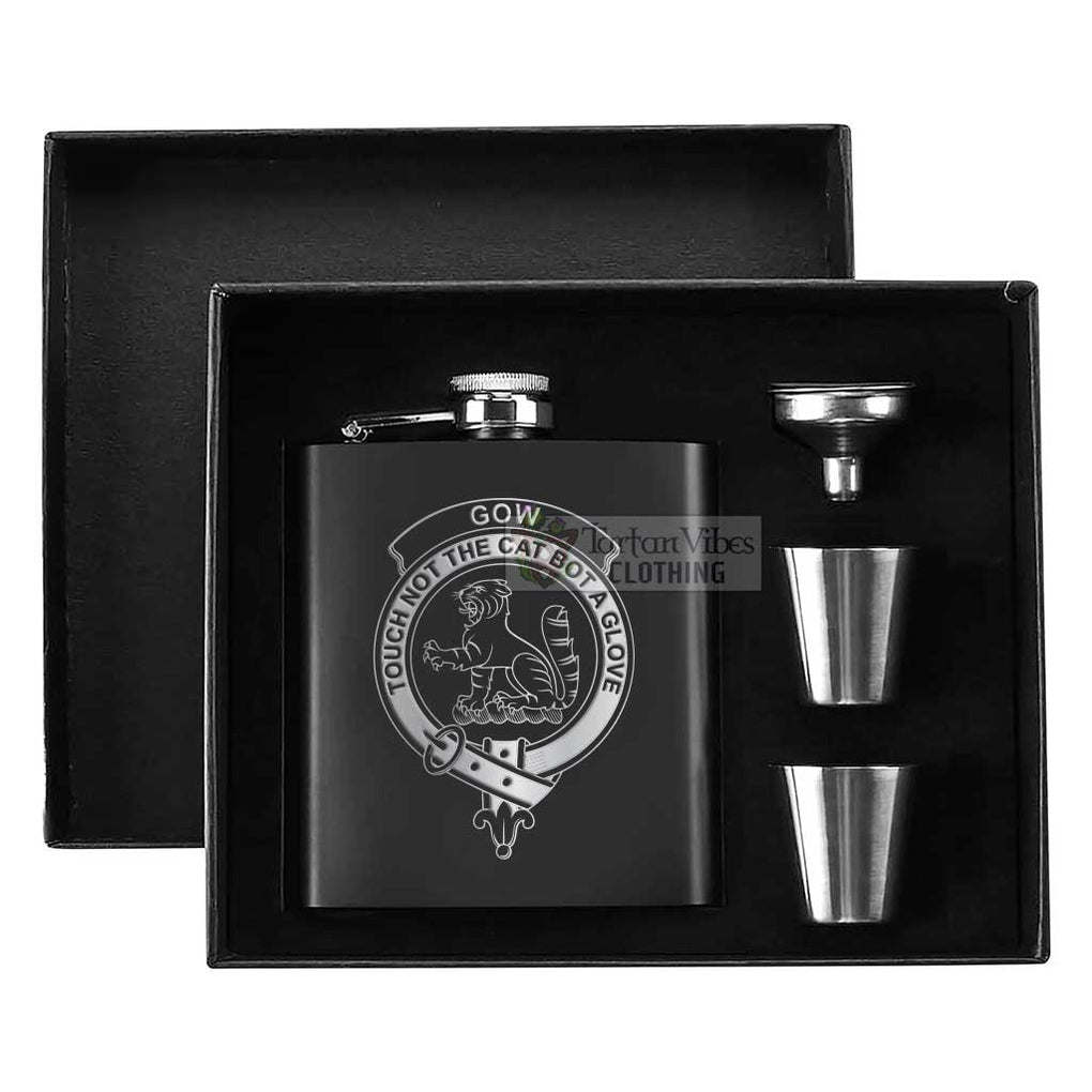 Tartan Vibes Clothing Gow Crest Hip Flask Set 7oz Black Stainless Steel with A Gift Box