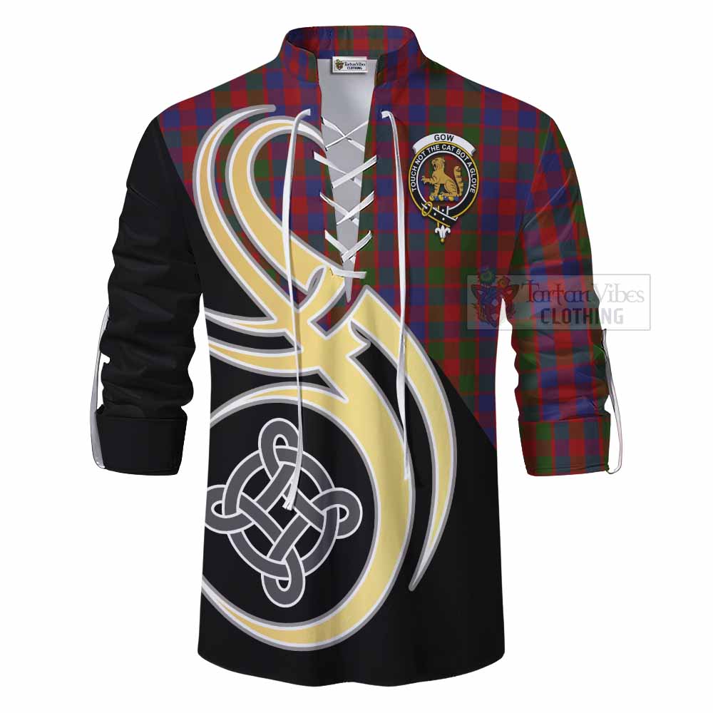 Tartan Vibes Clothing Gow Tartan Ghillie Kilt Shirt with Family Crest and Celtic Symbol Style