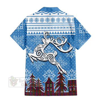 Gow Clan Christmas Short Sleeve Button Shirt Celtic Reindeer Style