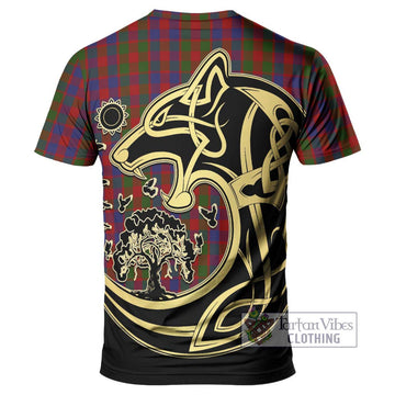 Gow Tartan T-Shirt with Family Crest Celtic Wolf Style