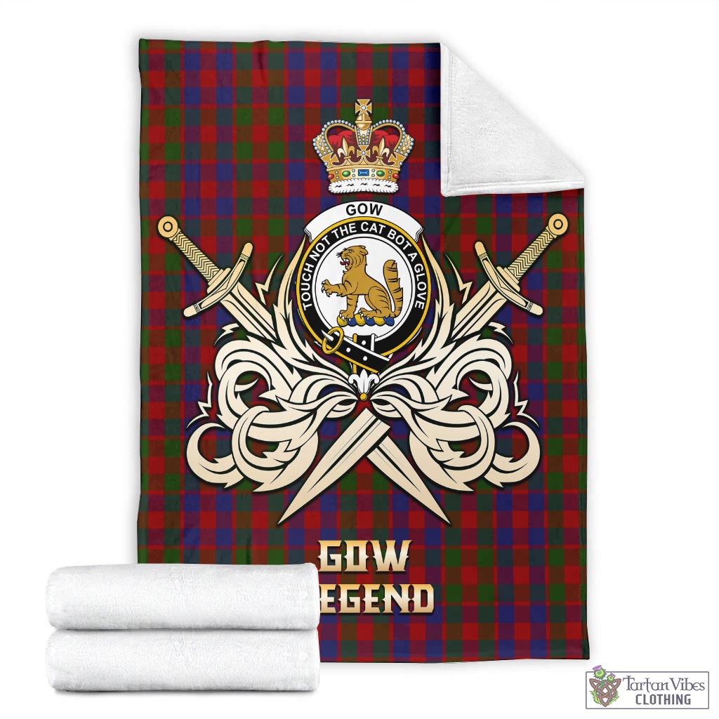 Tartan Vibes Clothing Gow Tartan Blanket with Clan Crest and the Golden Sword of Courageous Legacy