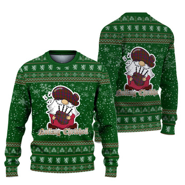 Gow Clan Christmas Family Ugly Sweater with Funny Gnome Playing Bagpipes