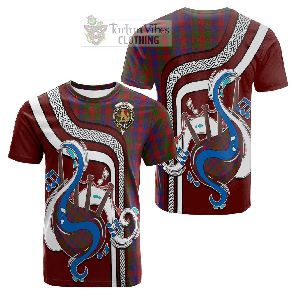 Tartan Vibes Clothing Gow Tartan Cotton T-shirt with Epic Bagpipe Style