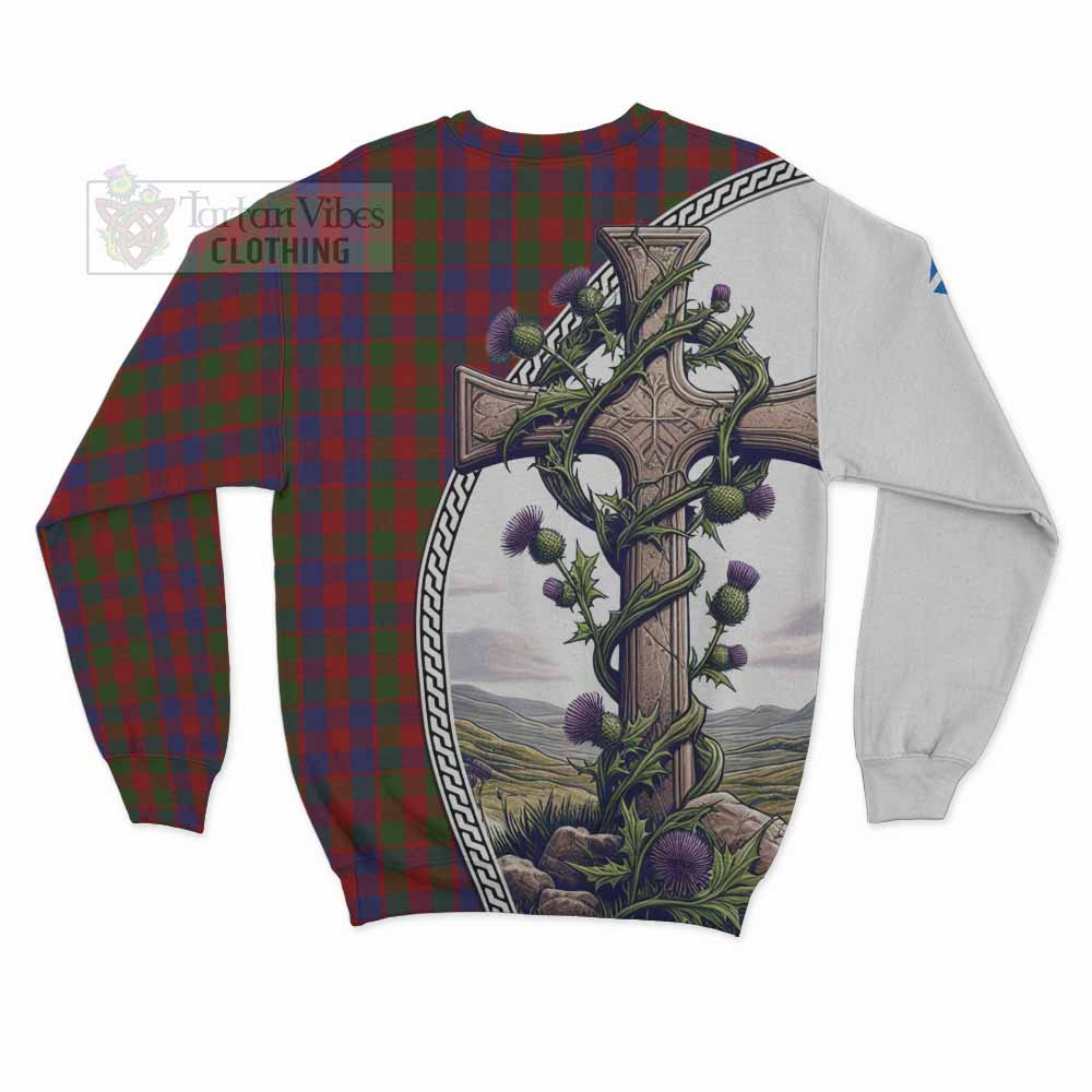 Tartan Vibes Clothing Gow Tartan Sweatshirt with Family Crest and St. Andrew's Cross Accented by Thistle Vines