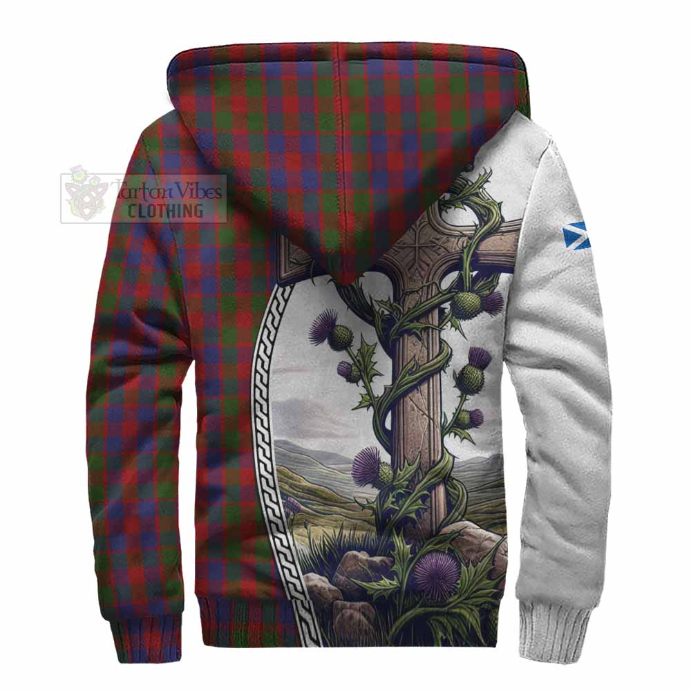 Tartan Vibes Clothing Gow Tartan Sherpa Hoodie with Family Crest and St. Andrew's Cross Accented by Thistle Vines