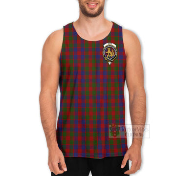 Gow Tartan Men's Tank Top with Family Crest and Bearded Skull Holding Bottles of Whiskey