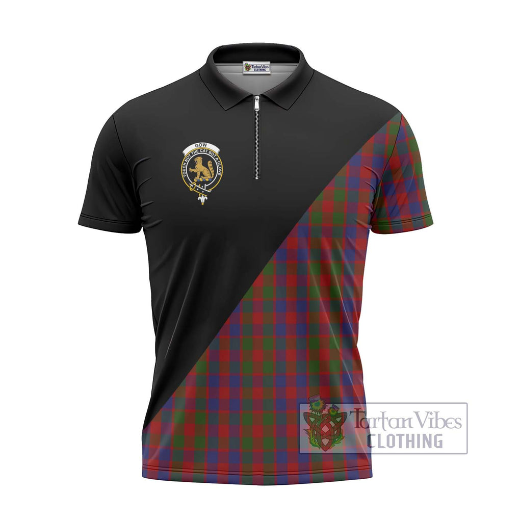 Gow Tartan Zipper Polo Shirt with Family Crest and Military Logo Style - Tartanvibesclothing Shop